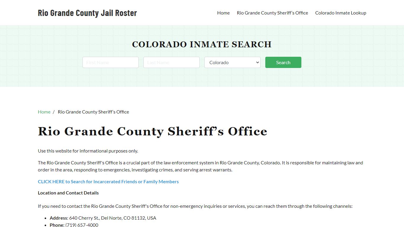 Rio Grande County Sheriff Office, CO, Arrest Warrants Search